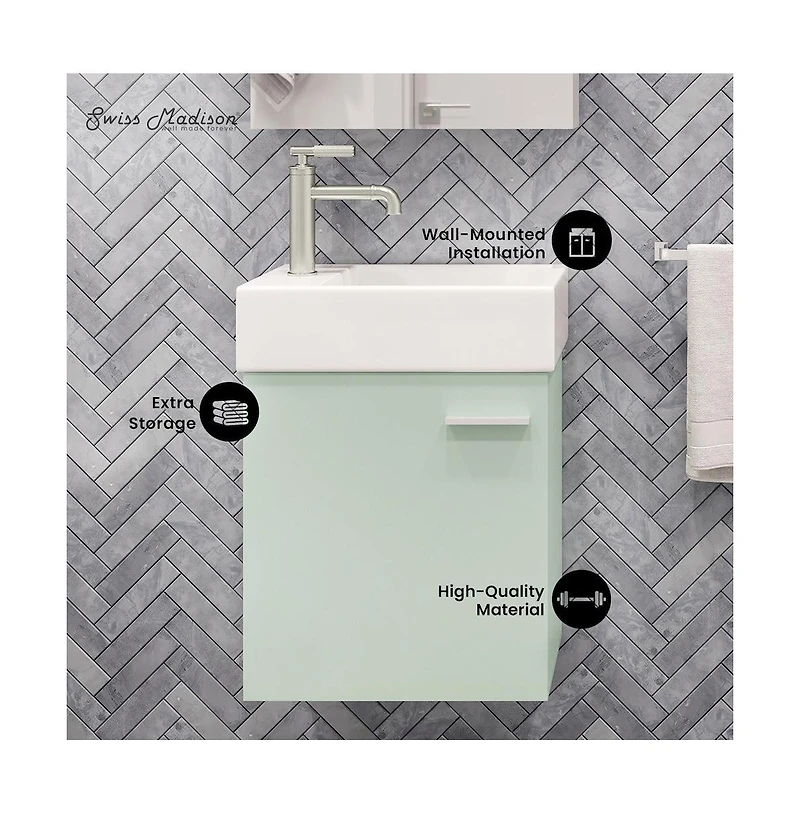 Swiss Madison Colmer 18" Wall-Mounted Bathroom Vanity in Mint