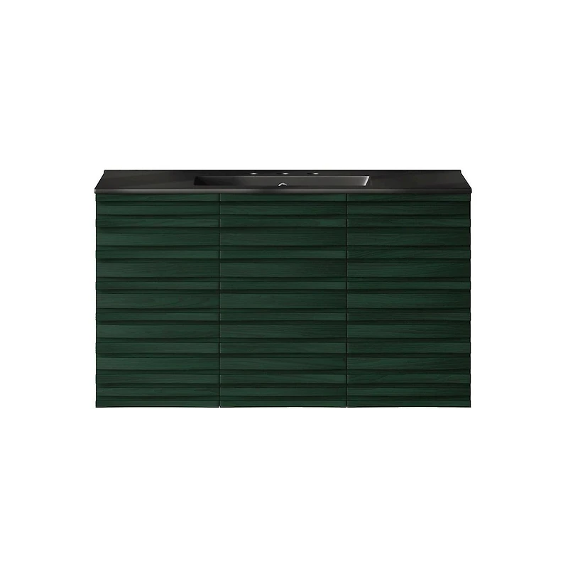 Swiss Madison36" Wall-Mounted Bathroom Vanity in Green Oak, Black 3-Hole Widespread Sink Top