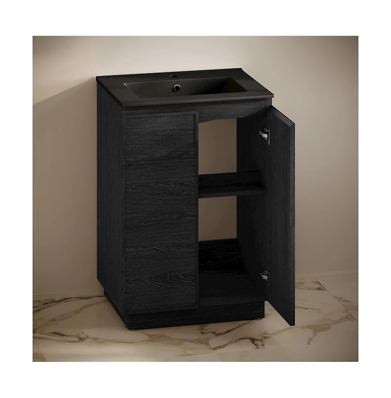 Swiss Madison St. Tropez 24" Freestanding Bathroom Vanity in Black Oak with Black Sink Top