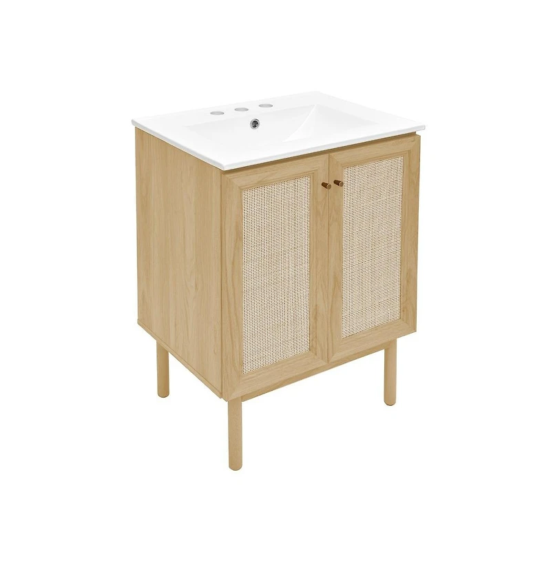 Swiss Madison 24" Freestanding Bathroom Vanity in Natural Oak with 3-Hole Centerset Sink Top