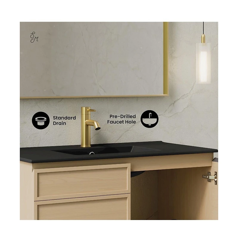 Swiss Madison St. Tropez 36" Wall-Mounted Bathroom Vanity in Natural Oak with Sink Top