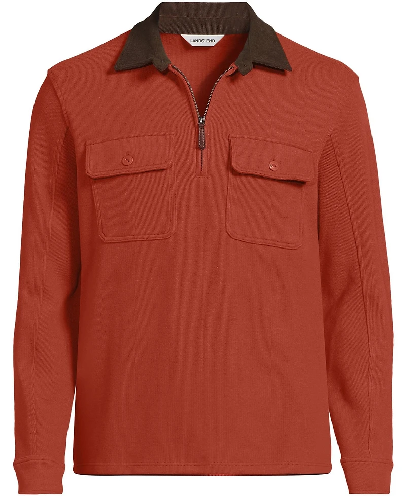 Lands' End Men's Long Sleeve Corduroy Collar Bedford Rib Quarter Zip