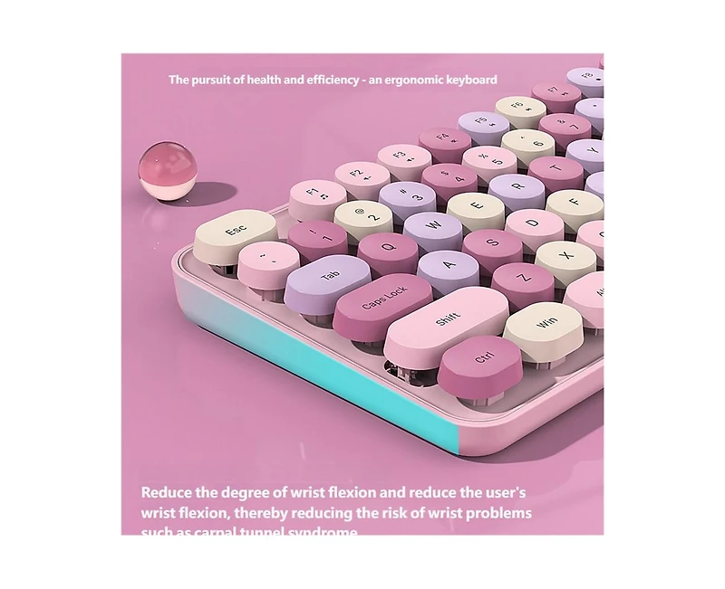Women's Wireless Keyboard and Mouse Set - Office Typing Silent Design, Retro Cute Round Key Design, Battery Required, 2.4G Wireless Connection