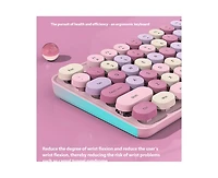 Women's Wireless Keyboard and Mouse Set - Office Typing Silent Design, Retro Cute Round Key Design, Battery Required, 2.4G Wireless Connection
