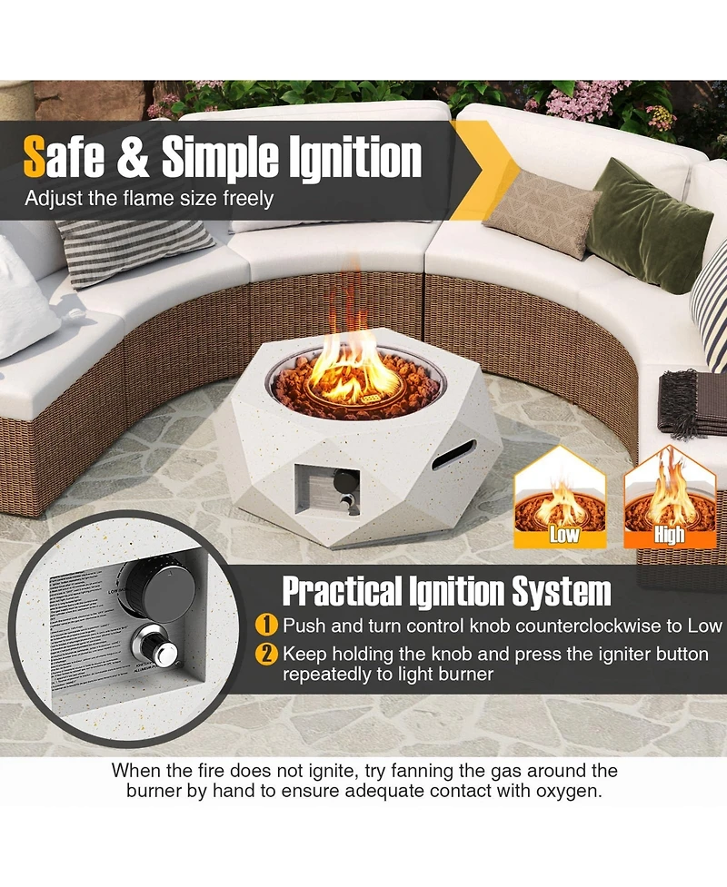 40000 Btu 28 Inch Hexagon Terrazzo Propane Fire Pit Table with Stainless Steel Burner