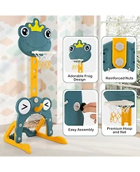 4-in-1 Toddler Basketball Hoop with Rim and Soccer Goal for 3+ Kids