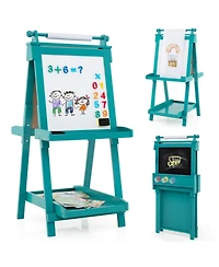 3-in-1 Double-sided Art Easel with Chalkboard and Magnetic Whiteboard