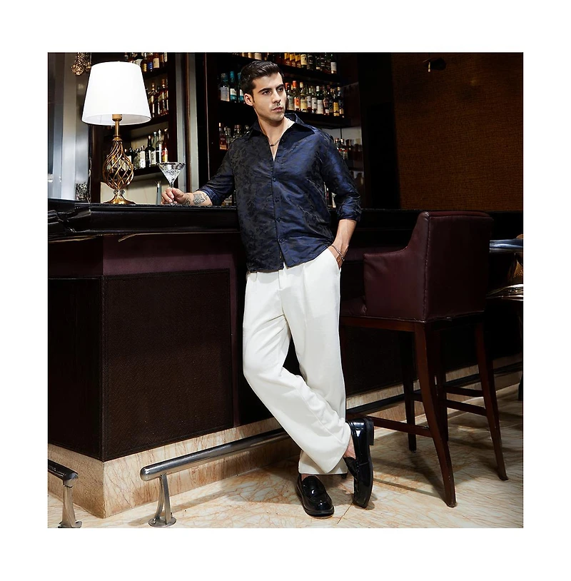 Campus Sutra Men's Navy Blue Abstract-Woven Shirt