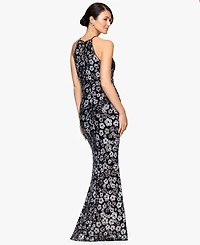 Betsy & Adam Women's Sequin All-Over Flower Long Dress