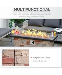 Outsunny 48" Propane Gas Fire Pit Table for Patio w/ Cover and Lava Rocks