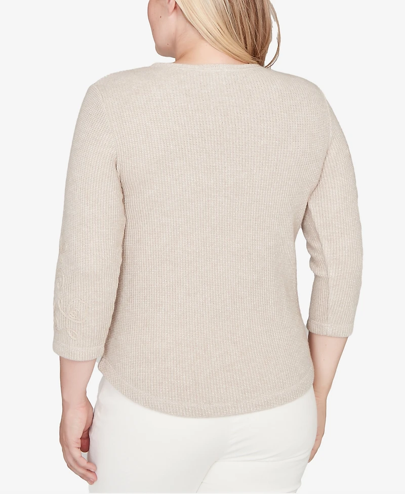 Alfred Dunner Petite Vienna Asymmetrical Floral Soutache Top