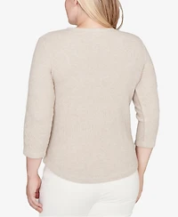 Alfred Dunner Petite Vienna Asymmetrical Floral Soutache Top