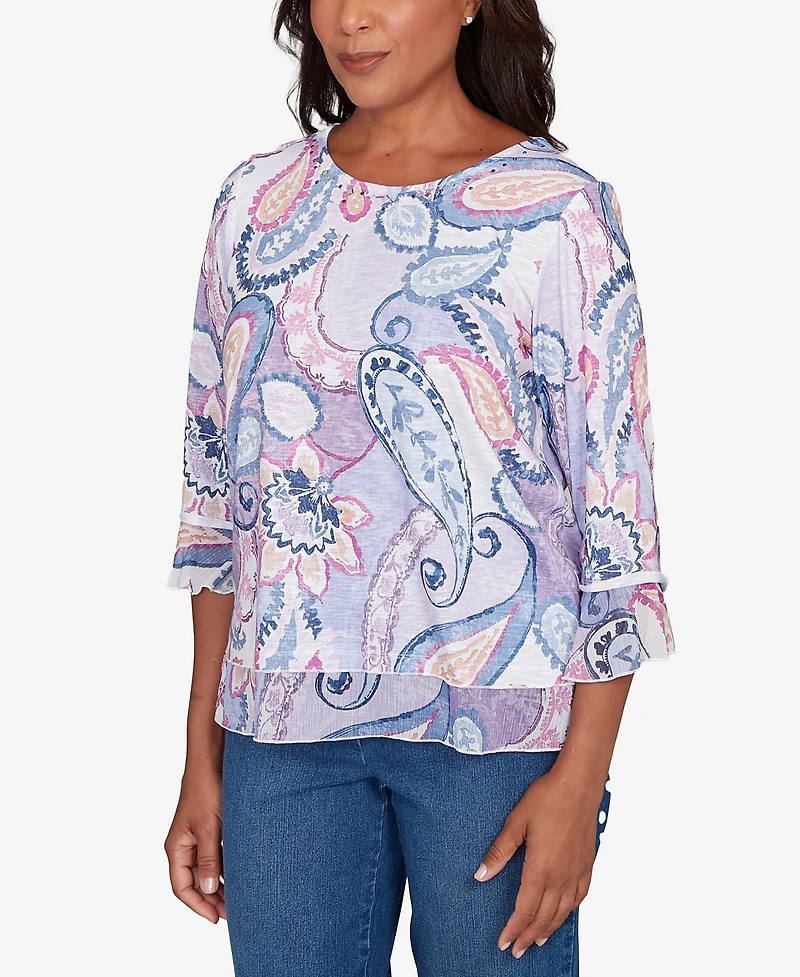 Alfred Dunner Petite Hilton Head Paisley Layered Top