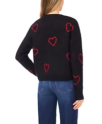 CeCe Women's V-Neck Heart Jacquard Cardigan Sweater