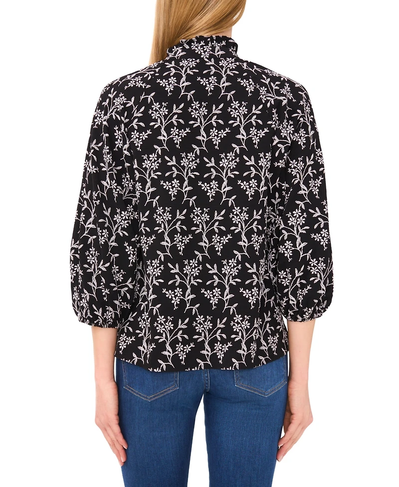 CeCe Women's Raglan 3/4-Sleeve Ruffle Neck Top