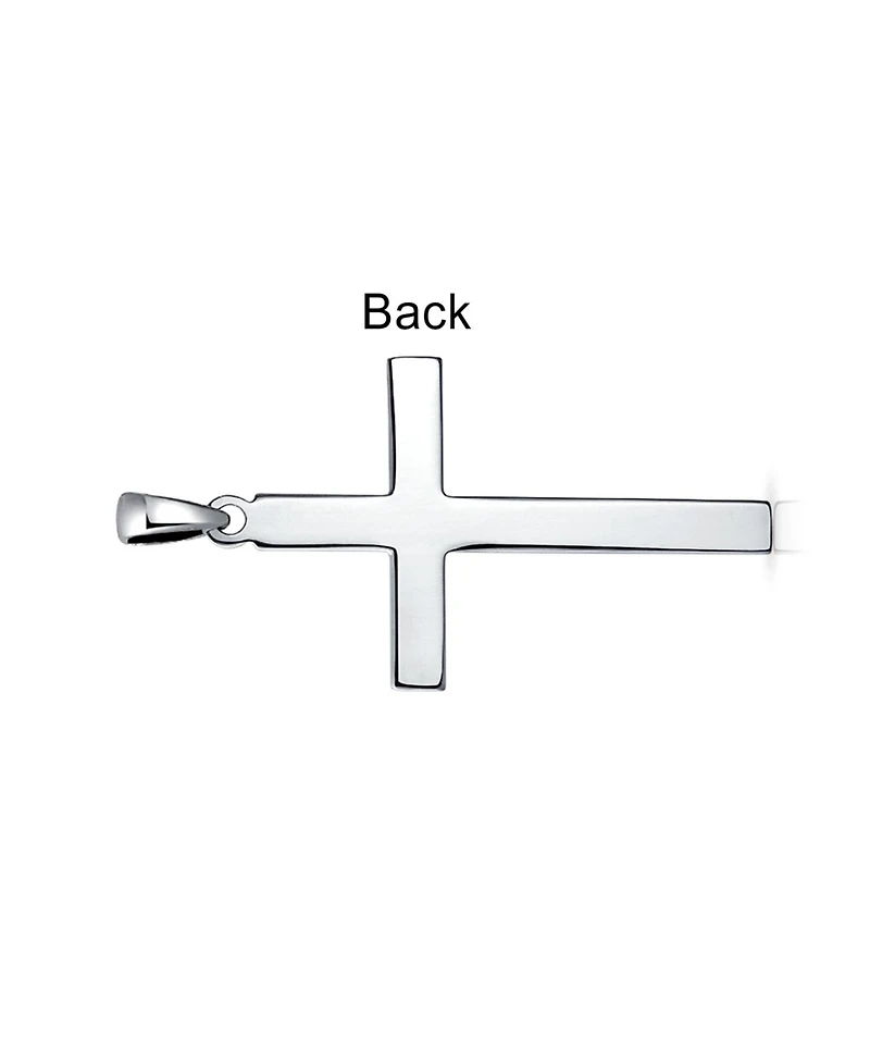 Bling Jewelry Large Plain Simple Basic Religious Cross Pendant Necklace Solid Sterling Silver