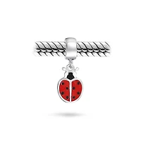 Bling Jewelry Set of 2 Insect Garden Ladybugs Red Cz Dangle Charm Bead Enamel Sterling Silver