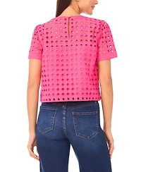 CeCe Women's Short-Sleeve Circle Eyelet Top