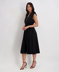 kensie Women's Taffeta V-Neck Midi Dress