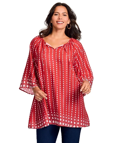 Avenue Women's Bell Sleeve Keyhole Tie Blouse