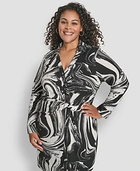 Dkny Plus Long-Sleeve Button Front Shirt Dress