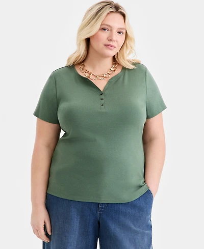Style & Co Plus Short-Sleeve Henley Top, Exclusively at Macy's