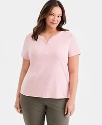 Style & Co Plus Short-Sleeve Henley Top, Exclusively at Macy's