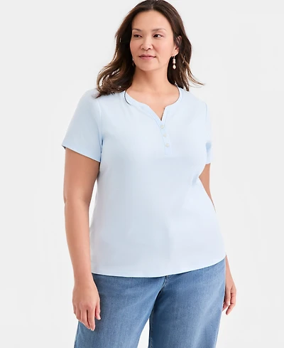 Style & Co Plus Short-Sleeve Henley Top, Exclusively at Macy's
