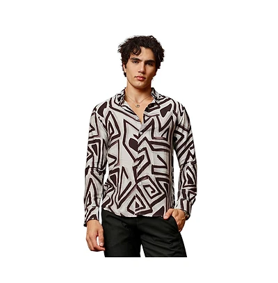Campus Sutra Men's Onyx Black & Cloud Grey Abstract Breezy Shirt