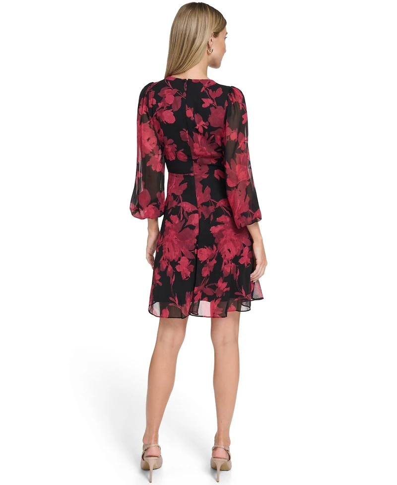 Calvin Klein Petite Printed Long-Sleeve A-Line Dress