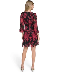 Calvin Klein Petite Printed Long-Sleeve A-Line Dress