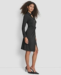 Dkny Women's Long Sleeve Asymmetrical Knot Button Front Sheath Dress