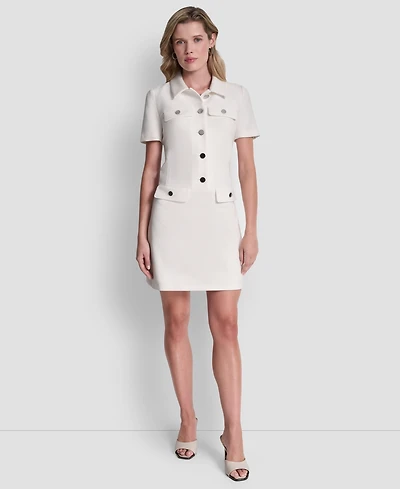Short Sleeve Collared Neck Button Front Dress