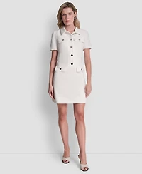 Short Sleeve Collared Neck Button Front Dress