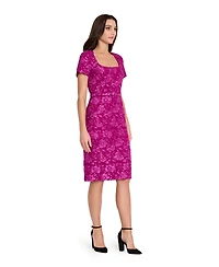 Tahari Asl Petite Puff Jacquard Cap Sleeve Dress