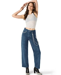 Steve Madden Women's Swift Mid-Rise Rhinestone Chain Jeans