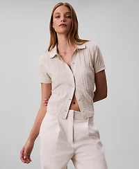 Calvin Klein Jeans Women's Monogram Logo Jacquard Polo Top