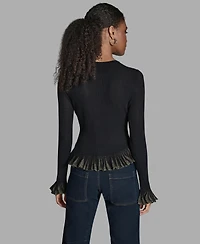 Bcbg Women's Long-Sleeve Ruffle Hem Sweater