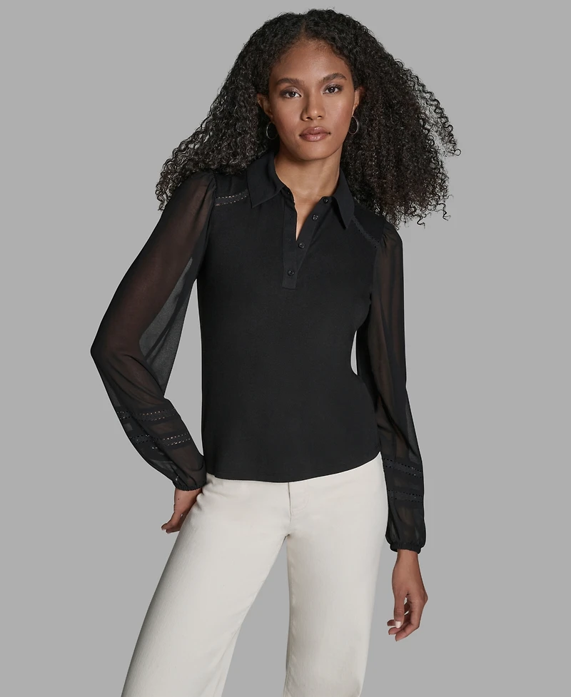 Bcbg Women's Long-Sleeve Collared Neck Top