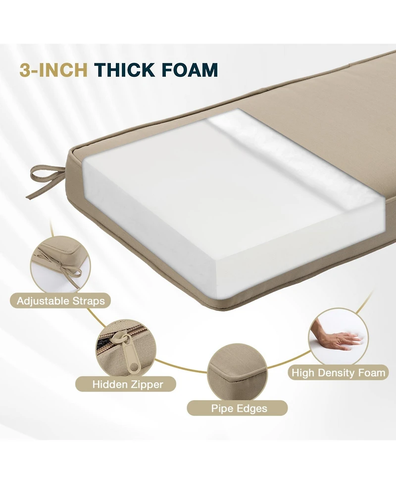 Aoodor Patio Bench Cushion Outdoor Olefin Fabric Slipcover Sponge Foam 46.5” x 17.7” x 3