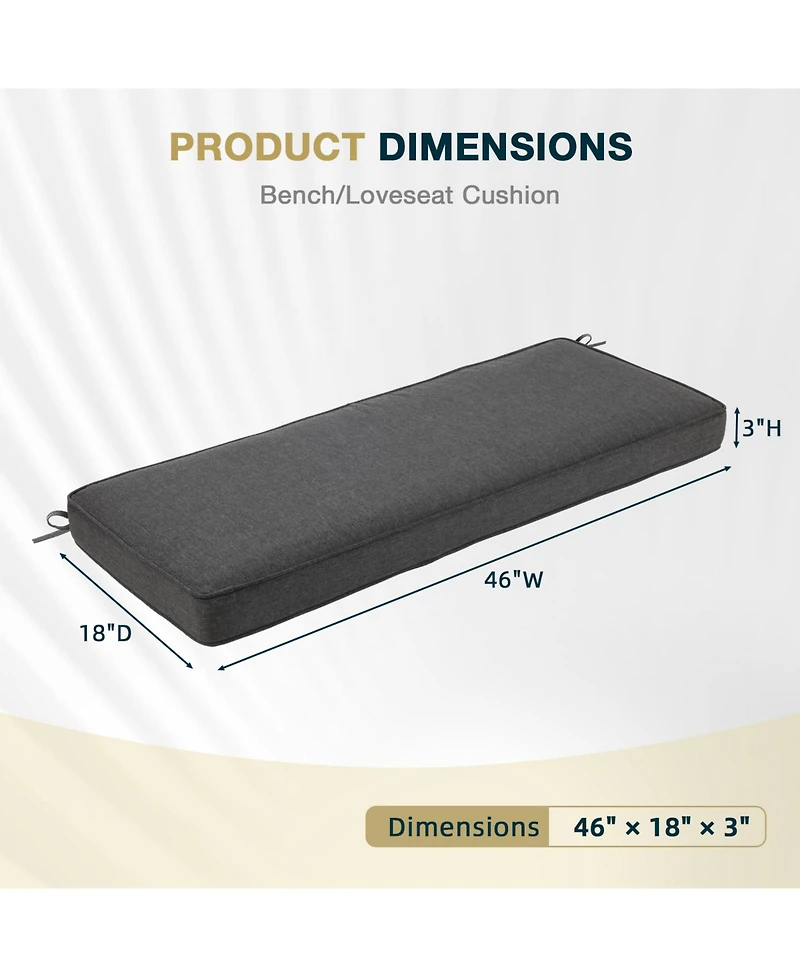 Aoodor Patio Bench Cushion Outdoor Olefin Fabric Slipcover Sponge Foam 46.5” x 17.7” 3” - Charcoal