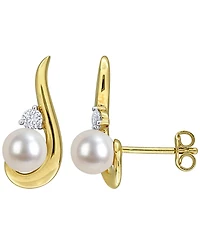 Macy's Cultured Freshwater Pearl (6-6.5mm) & White Sapphire Earrings (1/3 ct. t.w.) in 18K Gold Flash Plated Sterling Silver