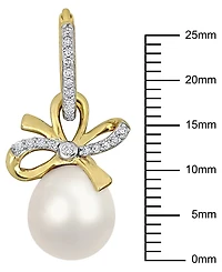 Macy's Cultured Freshwater Pearl (9-10mm) & White Sapphire Bow Drop Earrings (3/8 ct. t.w.) in 18K Gold Flash Plated Sterling Silver