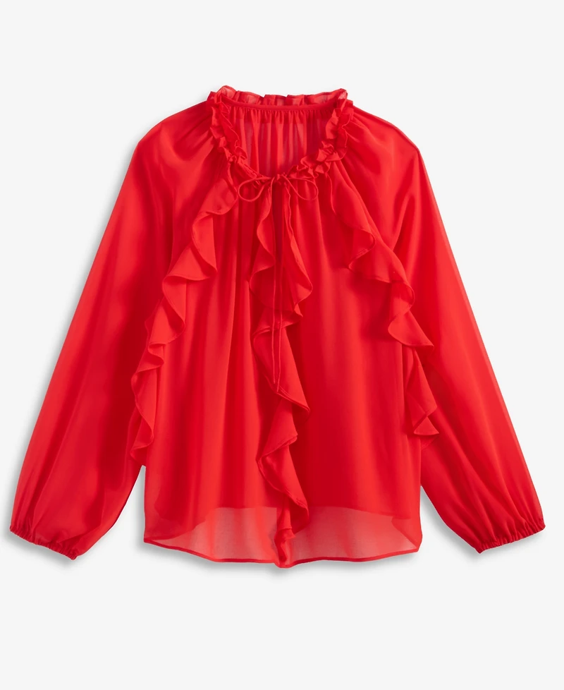 I.n.c. International Concepts Women's Ruffle-Trim V-Neck Blouse, Macy's Exclusive