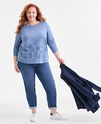 Style & Co Plus Embroidered Boat-Neck Top, Macy's Exclusive