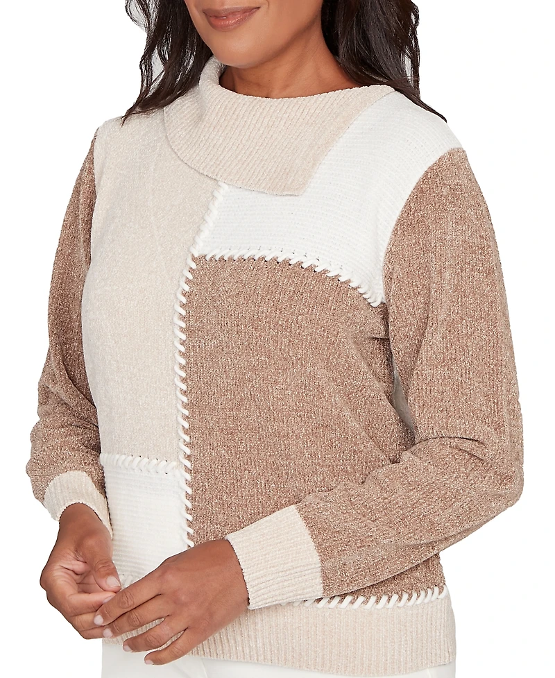 Alfred Dunner Petite Vienna Color-Block Long-Sleeve Sweater