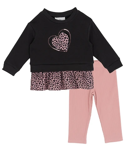Rare Editions Baby Girls 2-Piece Heart Printed Sweatshirt and Leggings Set