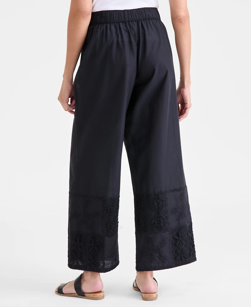Style & Co Women's Wide Leg Crochet Embroidery Patchwork Pants, Macy's Exclusive