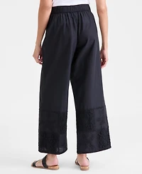 Style & Co Women's Wide Leg Crochet Embroidery Patchwork Pants, Macy's Exclusive