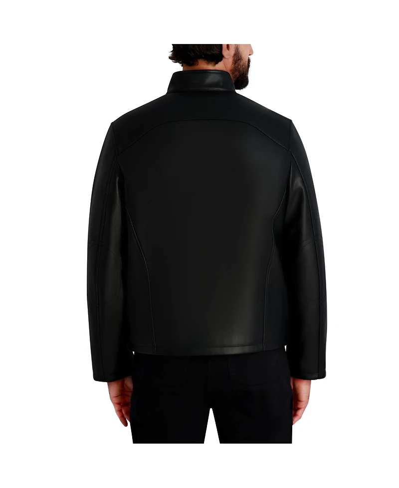 Karl Lagerfeld Paris Men's Circle Stitch Faux Leather Jacket